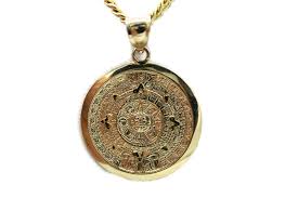 14K Gold Aztec Calendar Pendant with Necklace - Real Solid ...