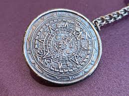 1970 Silver Mexican Mayan Keychain, Mayan Silver Keychain, Mexican Mayan Calendar, Art Deco Chain, Mother of Pearl Key Chain, Mayan Jewelry - Etsy