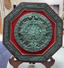 Vtg Green Malachite Wood Sun Stone AZTEC MAYAN CALENDAR Wall ...