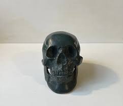 Vintage 1:1 Sculpture of a Human Skull in Green Verdigris ...