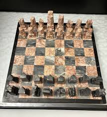Vintage Mexican Aztec Marble Chess Set Board Hand Carved Pieces | eBay