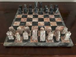 ORIGINAL AND RARE ONYX CHESS SET Black/Pink Marble - Sold