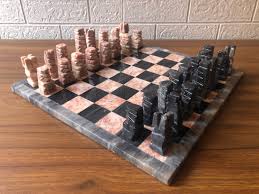 LARGE Chess Set 13.77” X 13.77”, Marble Chess Set in Gray and Pink, Stone Chess Set, Chess Set Handmade, Aztec Chess Set - Etsy India