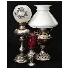 Miniature Pedestal LAMP, Silverplate, Kerosene, Drape, P&A, gww Ball . For Sale at Ruby Lane