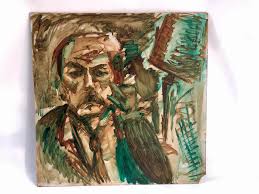 Large Vintage Mid-Century Modern Style Original Oil Male Portrait Painting on Board by Doris Calrson | Chairish