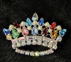 Vintage DAVID Crown Brooch Pin Pearl & Rhinestones Signed Costume Jewelry NICE! | eBay