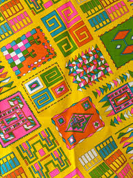 1970s Geometic Linen Fabric 2 Yards Wild Aztec Design Fabric ...