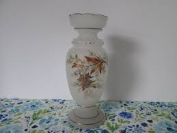Vintage Bristol White Satin Glass Vase Hand Painted Floral ...