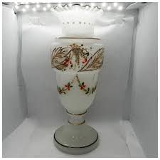 Victorian White Frosted Translucent Hand Painted Vase ...