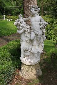 Concrete Statue Of 2 Cherubs Holding Grapes, 69 In. T.