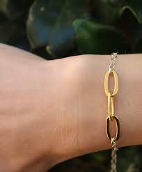Large Link Gold Mixed Metal Bracelet, Layering Bracelet, 14k ...