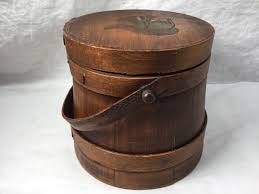 Old wooden Firkin, Mincemeat or Sugar bucket with squirrel ...
