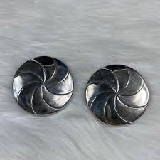 Vintage Silver Tone Swirl Disc Clip-on Earrings - Etsy