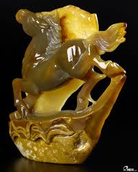 Huge 7.6" Agate Carved Crystal Horse Sculpture with Wood ...