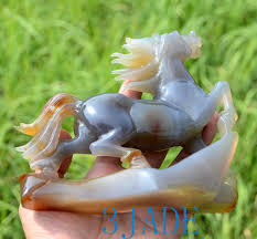 Natural Agate / Carnelian Running Horse Statue Sculpture ...