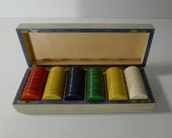 Smart Antique Shagreen Gaming Counter / Poker Chip Box, c ...