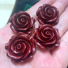 23mm Chinese Natural Red Cinnabar Hand-Carved Rose Flower ...