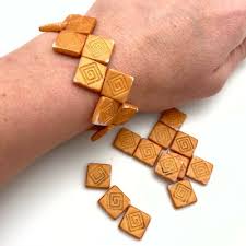 Funky Painted Sandstone Geometric Orange Czech Glass Beads ...