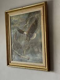 ROBERT KENNEDY ABBETT VINTAGE BALD EAGLE BIRD WILD LIFE LANDSCAPE OIL PAINTING | eBay