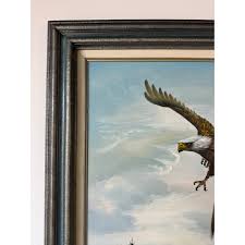 1970s Vintage Oil on Canvas Eagle in Flight Painting | Chairish