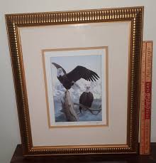 Luke Raffin Majestic Pair 15inx12.5in Vintage Framed Bald Eagle Painting | eBay