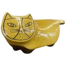 Signed Vintage Mud Century Modern Mexican Folk Art Pottery Cat Hand painted. For Sale at 1stDibs
