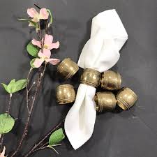 Set of 6 Hammered Brass Napkin Rings w/Double Beaded Border ...