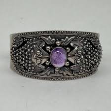 Sterling Silver Bali "Frog Motif" Amethyst Cuff Bracelet ...
