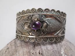 Vintage Balinese Sterling Cuff Bracelet. Amethyst Cabochon ...