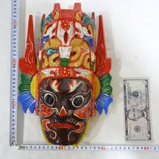 Chinese Folk Art Wood Hand Carved Painted NUO MASK Walldecor ...