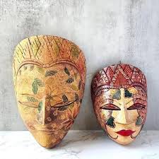 Vintage Balinese Batik Masks (set of 2): Hand-carved Indonesian Wall Art - Etsy