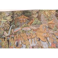 Large Vintage Balinese Painting on Silk from Ubud Bali ...