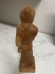 Vintage Folk Art Carved Wood Monk Figurine 12" Finger in Mouth | eBay