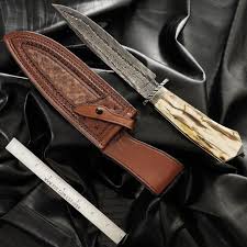 Kelly Vermeer Vella Silver Legacy, San Francisco Bowie, Fire Water Damascus, Mammoth Ivory Handle, Brown Leather Sheath - PVK