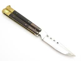 Vintage Filipino Balisong 5" Folder Bottle Opener Buffalo Horn Handle Brass Folding Butterfly Knife - ePrague, LLC