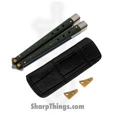 Benchmade - 99-242 - Necron Gold Class - Balisong - Monarch Damasteel Scimitar - FatCarbon - Jungle Wear Green - Sharp Things OKC