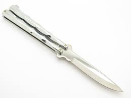 Vintage Chrome Taiwan 4.8" Contoured Metal Handle Folding Balisong Butterfly Knife - ePrague, LLC