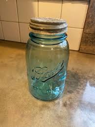 Antique 1910-1923 Ball Mason Blue Glass Quart Jar With Zinc Lid #6 2 - Etsy