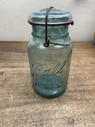 Aqua Blue Ball Ideal Pat. 1908 Quart Canning Jar with Glass ...