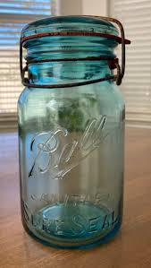 VINTAGE BLUE GLASS ~ BALL SANITARY SURE SEAL QUART CANNING ...