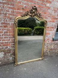 Large 19th Century French Shaped Top Gilt Mirror | Chairish