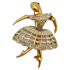 Vintage ballerina gold rhinestones designer brooch For Sale ...