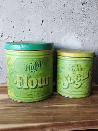 Vintage Ballonoff Flour & Sugar Tins-green Metal-brite White ...