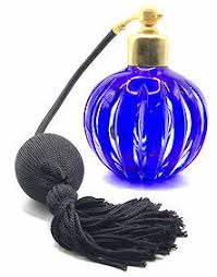 Vintage Blue Cut Glass Perfume Bottle Atomizer Stiff Atomizer