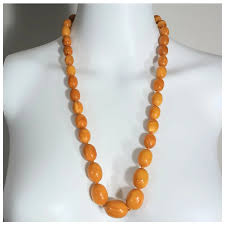 Antique natural butterscotch egg yolk Baltic amber bead necklace. For Sale at Ruby Lane