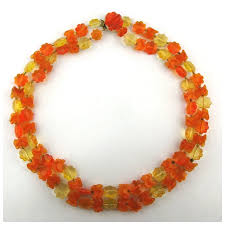 Vintage West Germany 2 Strand Necklace Candy Orange Beads. For Sale at Ruby Lane