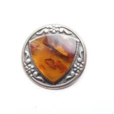 Vintage Baltic Amber Brooch, Old Yellow Gemstone Amber Pin ...