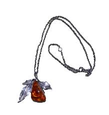 VINTAGE 830 S D-H DANISH SILVER AMBER LEAF PENDANT NECKLACE | eBay