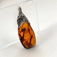 Vintage Amber Pendant Ornate 925 Sterling Silver Berry & Leaf Bale 2'' - Etsy