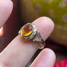 Engraved Citrine Ring - 9K Gold - Vintage – Vintage Paris Jewelry